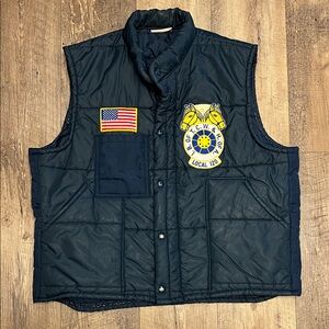 Vintage King Louie Teamsters Union Navy Blue Quilted Vest w/USA 🇺🇸 Patch, Size L
